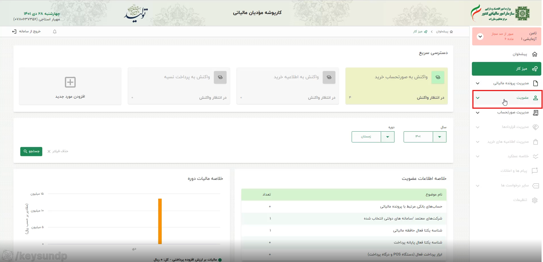 پس از ورود به بخش «کارپوشه»، گزینه «عضویت» را انتخاب کنید.